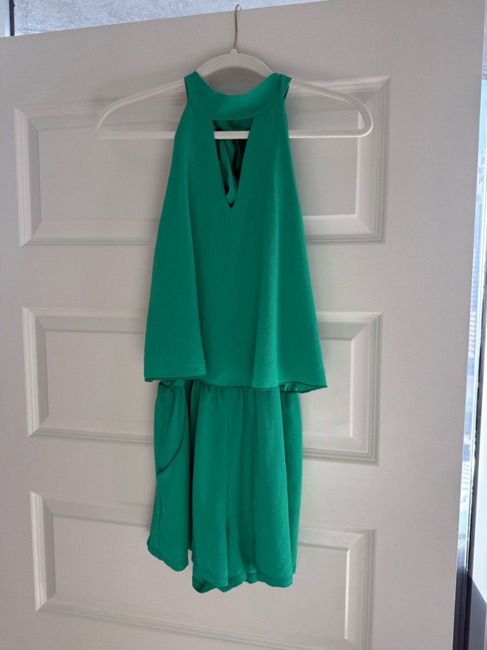 Tyche Emerald Green Knot-Back Halter Romper